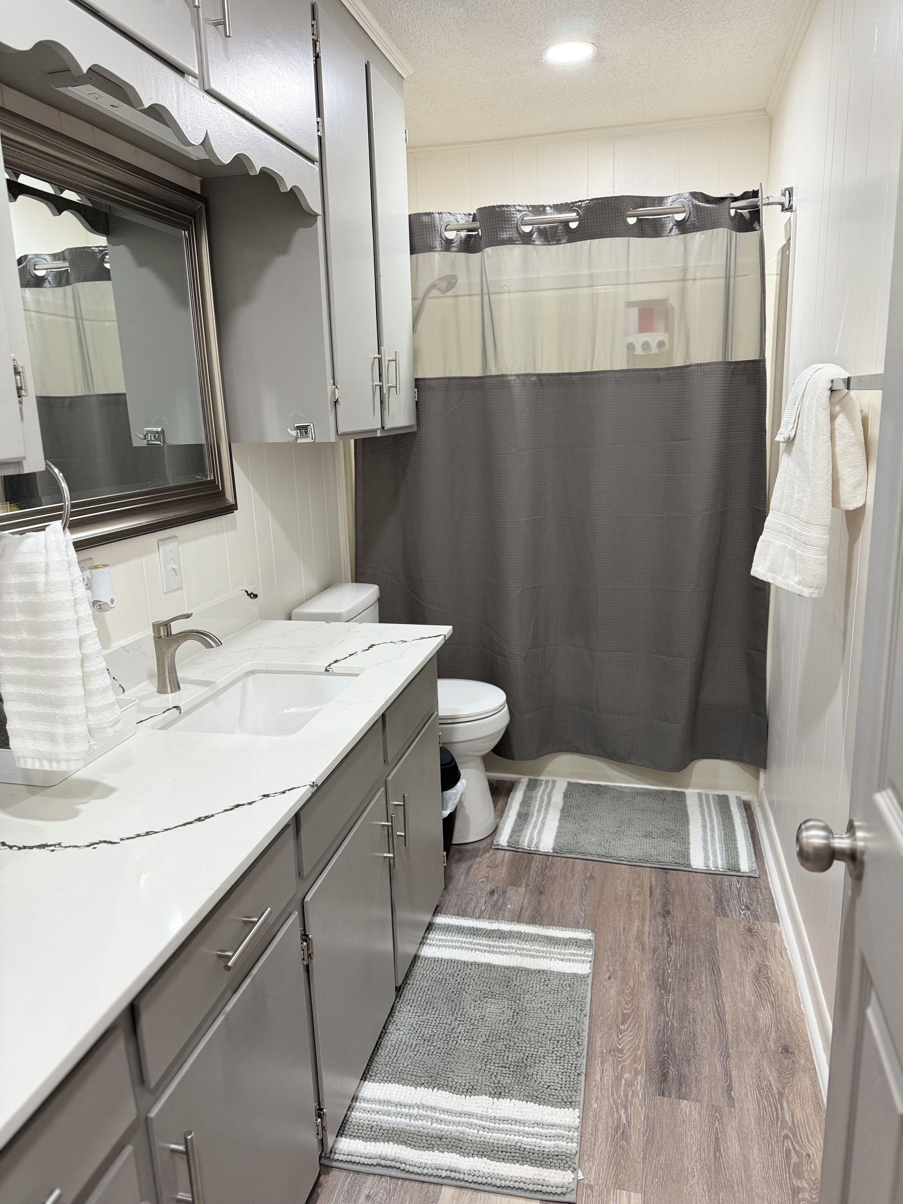 Shower, towels, soap, shampoo