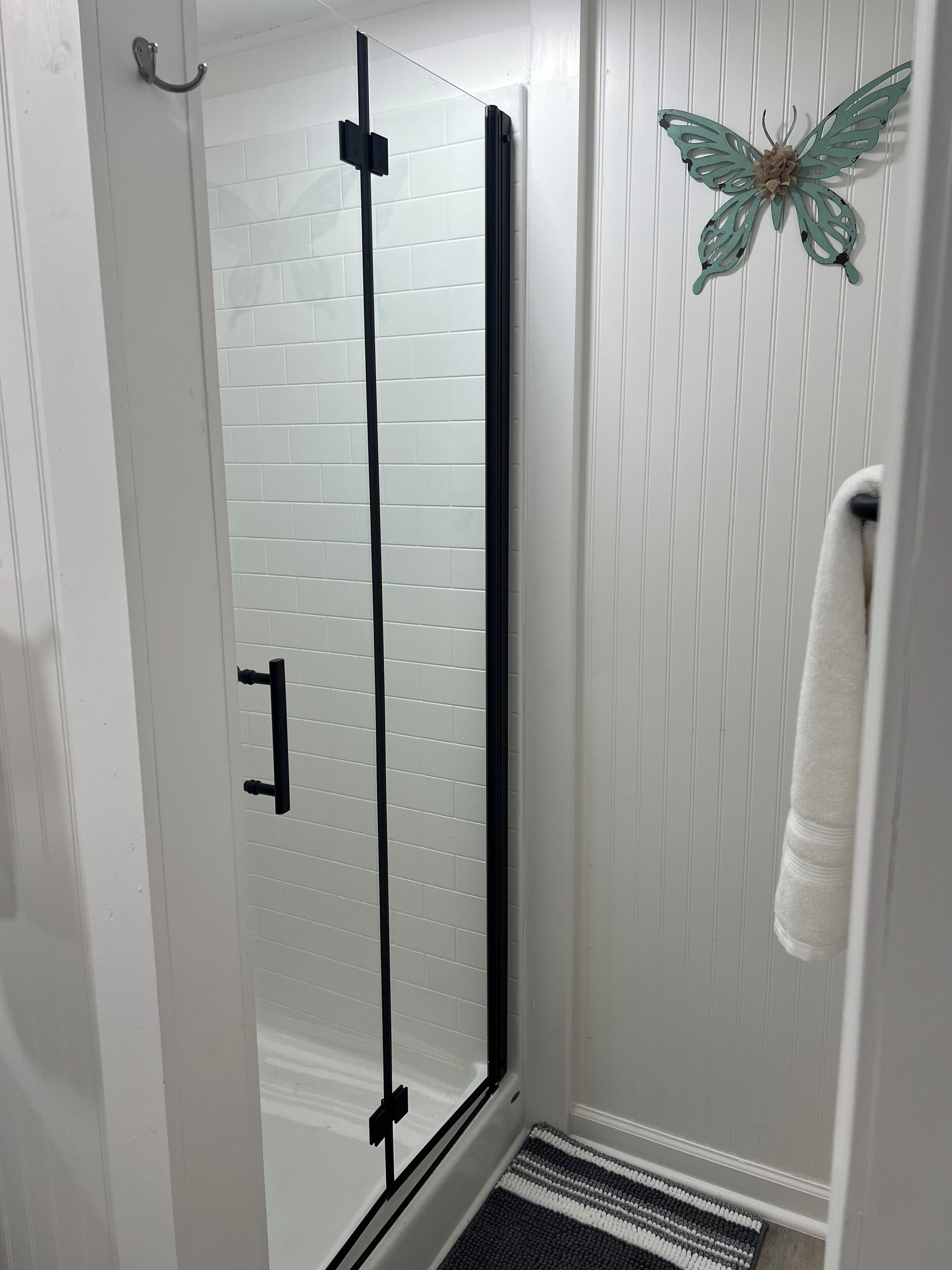 Shower, towels, soap, shampoo