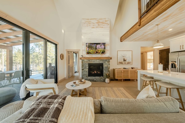 House, Multiple Beds, Hot Tub, Mountain View (Wilderness Club Nest) | Living area | 50-inch flat-screen TV with digital channels, fireplace