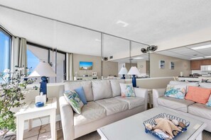 Condo, 1 King Bed with Sofa bed (Leeward 403 at Edgewater) | Living area | TV