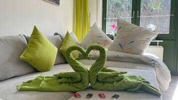 Desk, free WiFi, bed sheets