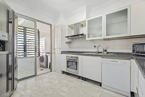Fridge, microwave, oven, dishwasher
