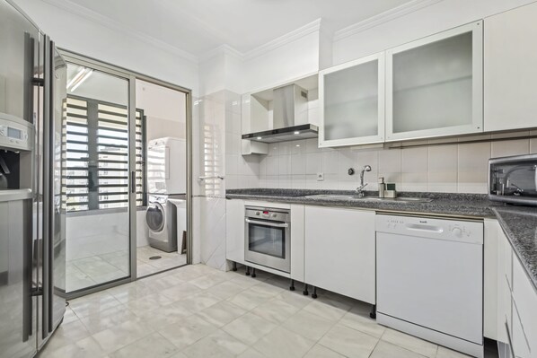 Fridge, microwave, oven, dishwasher