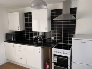 Fridge, microwave, oven, electric kettle