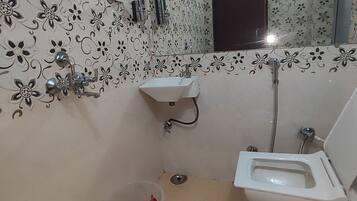 Shower, towels, toilet paper