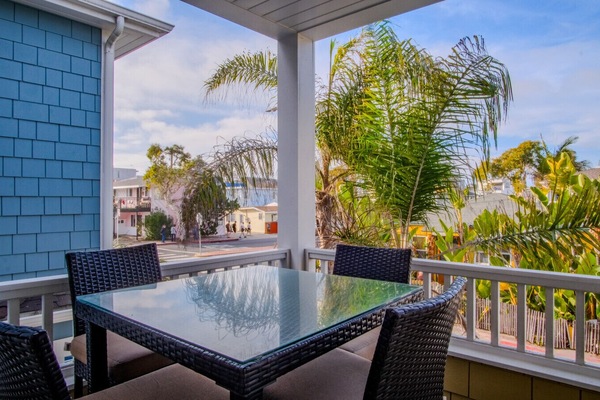 Outdoor dining area w/ water views