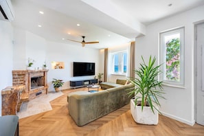 TV, fireplace