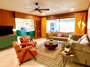 Smart TV, fireplace, video games, books