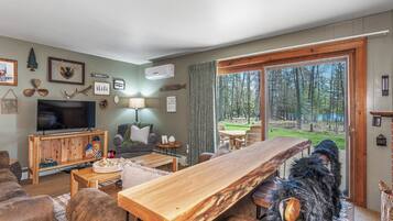 Télévision, cheminée, jeux vidéo, lecteur de DVD