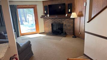 TV, fireplace, video games, DVD player