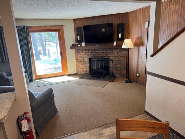 Télévision, cheminée, jeux vidéo, lecteur de DVD