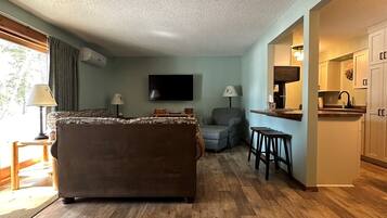 TV, fireplace, video games, DVD player