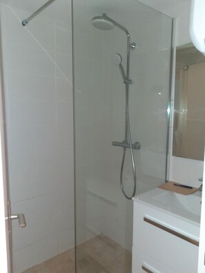 Hair dryer, towels, soap