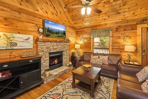 TV, fireplace - Family Friendly near Town w/Private Wraparound Covered Porches & New Hot Tub (Gatlinburg)