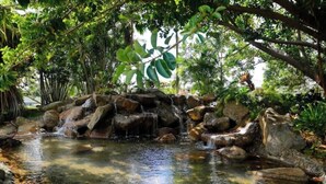 A natural water feature surrounded by rocks and greenery. - Wyndham Bali Hai 3BR Suite with Resort Access (Princeville)
