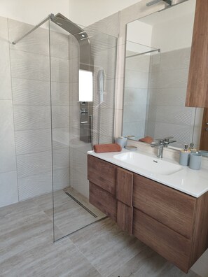 Ducha, secador de pelo y toallas