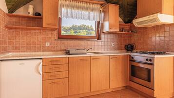 Fridge, oven, stovetop, cookware/dishes/utensils