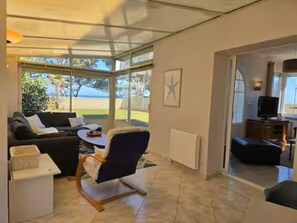 Televisión, chimenea, libros