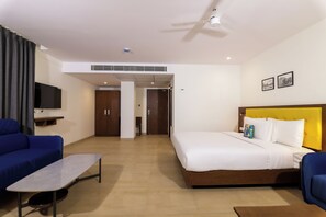 In-room safe, desk, laptop workspace, blackout drapes