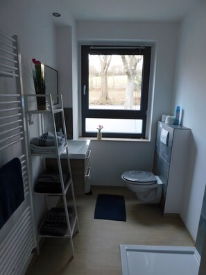 Shower, hair dryer, towels - Apartment '4' with Shared Terrace, Shared Garden and Wi-Fi (Gerstungen)