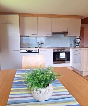 Fridge, oven, stovetop, coffee/tea maker