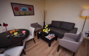 45-inch flat-screen TV with satellite channels