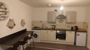 Apartment | Private kitchen | Fridge, microwave, oven, stovetop