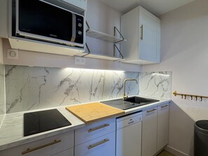 Fridge, microwave, dishwasher