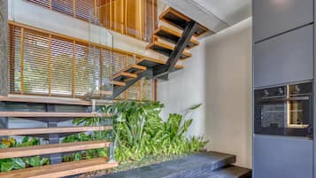 Superior Villa, Lanai, Garden View | Private kitchen | Full-size fridge, oven, stovetop, espresso maker