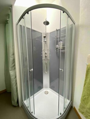 Shower, hair dryer, towels, soap - Town center house with terrace and private parking (Lons-le-Saunier)
