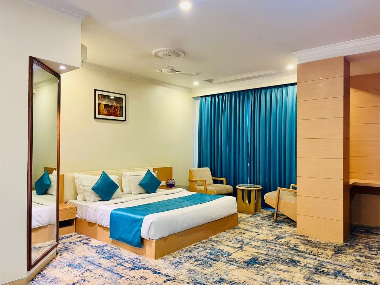 In-room safe, desk, laptop workspace, blackout curtains