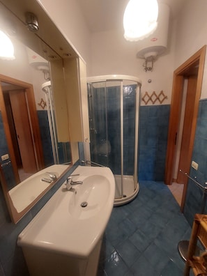 Shower, hair dryer, bidet, towels - Apartment Cala Azzurra - with large garden and a stone's throw from the sea (Cavo)