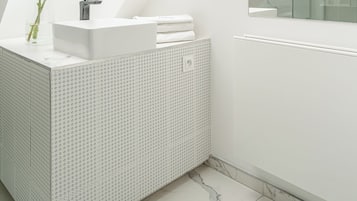 Secador de pelo, toallas, jabón, papel higiénico