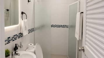 Ducha, secador de pelo, toallas, jabĂłn