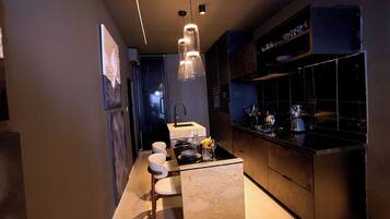 Luxury Apartment, 2 Bedrooms, Non Smoking, Balcony | Private kitchen | Full-sized fridge, microwave, oven, stovetop