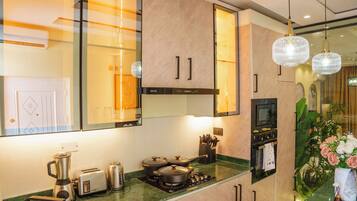 Exclusive Apartment, 2 Bedrooms, Non Smoking, Balcony | Private kitchen | Full-size fridge, microwave, oven, stovetop