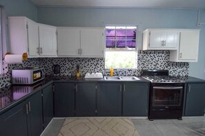 Fridge, microwave, stovetop, electric kettle