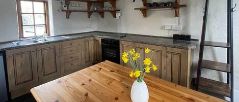 Fridge, microwave, oven, electric kettle