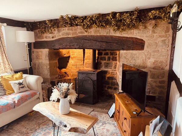 Fireplace - Log-Burner and Beamed Ceilings! Whitbourne Hall and Crumplebury wedding venue (Herefordshire)