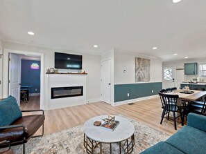 Smart TV, fireplace, video games