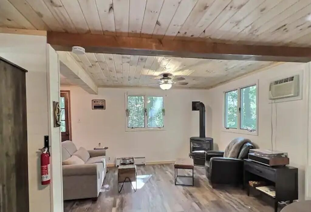 TV connectée, cheminée, livres