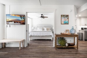 1 bedroom, desk, iron/ironing board, travel crib