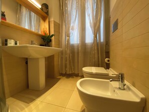 Regadera, secadora de cabello, bidet, toallas 