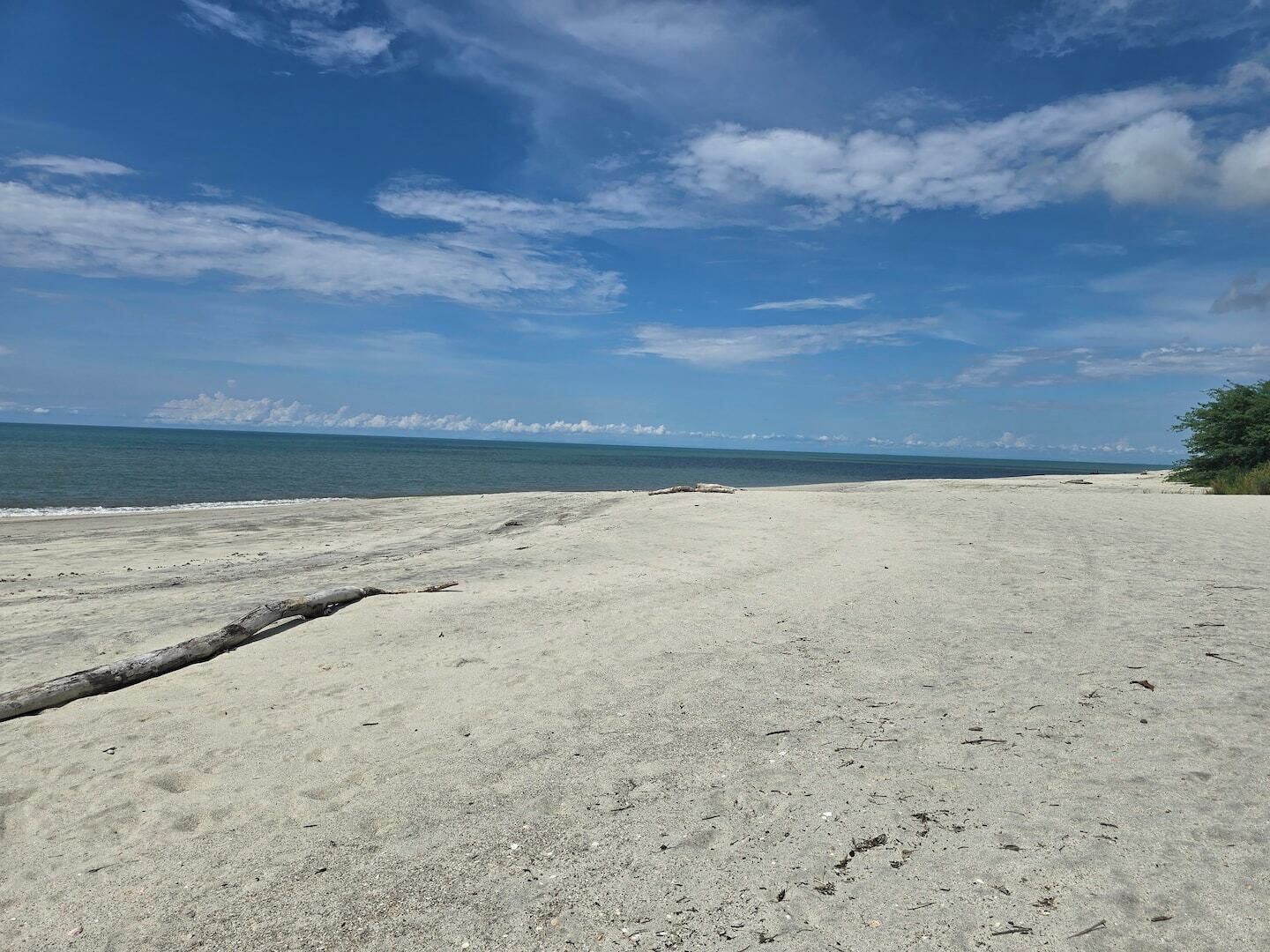 A beach with a clear sky and calm sea.