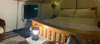 Glamping at Arcady Ridge Ranch-Canvas Tent, Queen Bed, Running Water + Wifi