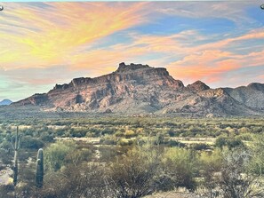 A desert landscape with a prominent mountain in the background. - Desert Oasis: 4BD/3BA- Pool/ 2 Living Rooms / Sleeps 8 (Mesa)