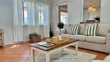 Smart TV, fireplace, DVD player, books