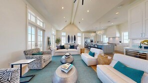 TV, fireplace - Deja View - Ocean Views for Miles with Private Pool, Hot Tub, Game Room & Easy Beach Access (Port Aransas)