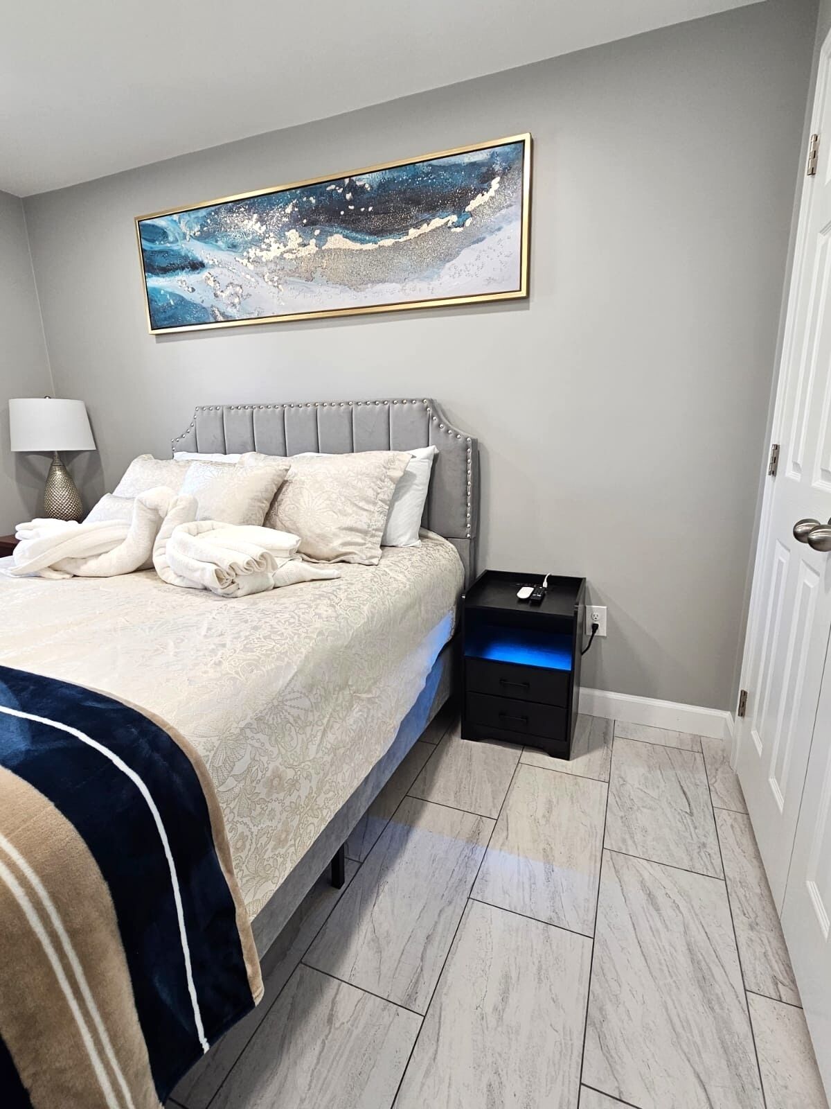 1 bedroom, desk, iron/ironing board, travel crib