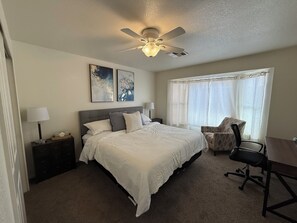 2 bedrooms, desk, iron/ironing board, travel crib